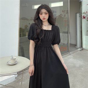 Summer 2022 new elasticated black high-rise square neck super fairy temperament